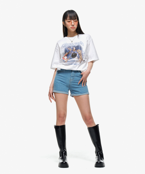 MOZMOZ(モズモズ)の「ラックニャン デジタル オーバーサイズ 半袖Tシャツ ホワイト(Tシャツ/カットソー・レディース・その他・1/2/3)」の3枚目の写真
