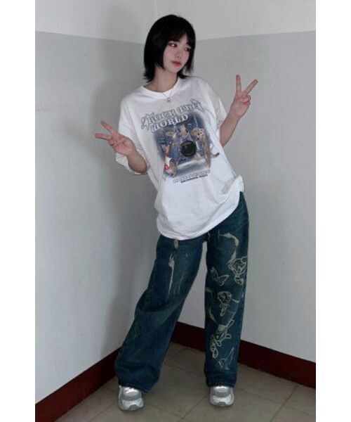 MOZMOZ(モズモズ)の「ラックニャン デジタル オーバーサイズ 半袖Tシャツ ホワイト(Tシャツ/カットソー・レディース・その他・1/2/3)」の9枚目の写真