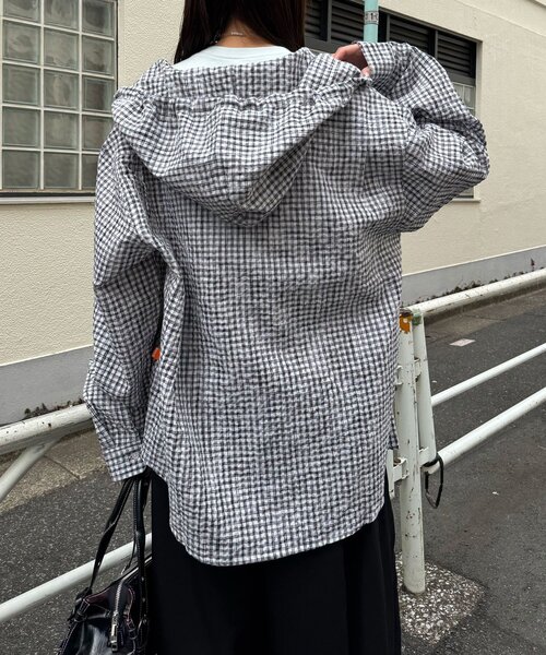 CIAOPANIC(チャオパニック)の「チェックサッカー フードシャツ(シャツ/ブラウス・レディース・ブルー/サックスブルー/ブラック/ホワイト・LARGE/MEDIUM)」の8枚目の写真