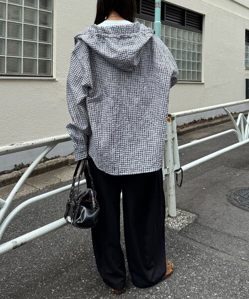 CIAOPANIC(チャオパニック)の「チェックサッカー フードシャツ(シャツ/ブラウス・レディース・ブルー/サックスブルー/ブラック/ホワイト・LARGE/MEDIUM)」の11枚目の写真