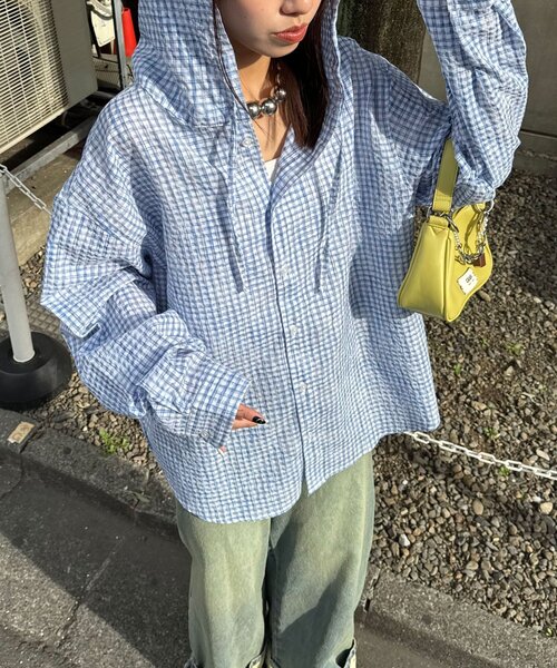 CIAOPANIC(チャオパニック)の「チェックサッカー フードシャツ(シャツ/ブラウス・レディース・ブルー/サックスブルー/ブラック/ホワイト・LARGE/MEDIUM)」の19枚目の写真