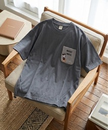 【DISNEY/ディズニー】ミッキーマウス 梨地胸ニットポケットワンポイント刺繍 裾ドロスト付半袖T(吸水速乾/coolmax)/ユニセックス