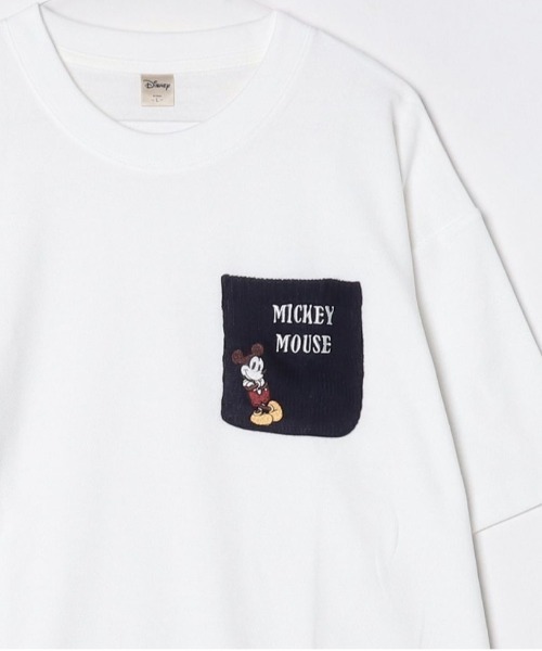 Disney（ディズニー）の「【DISNEY/ディズニー】ミッキーマウス　梨地胸ニットポケットワンポイント刺繍 裾ドロスト付半袖T(吸水速乾/coolmax)/ユニセックス（Tシャツ/カットソー・メンズ・スミクロ/グレイッシュベージュ/グレイッシュブルー/オフホワイト・LARGE/MEDIUM）」の11枚目の写真