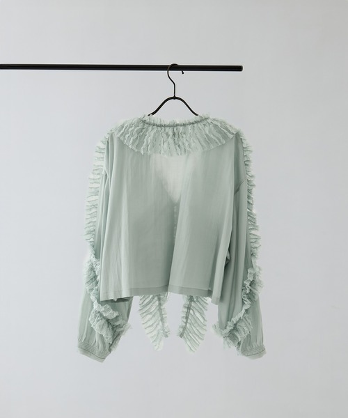muller of yoshiokubo（ミュラーオブヨシオクボ）の「[muller of yoshiokubo/ミュラー・オブ・ヨシオクボ]RUFFLE CHIFFON BLOUSE（シャツ/ブラウス・レディース・ブラック/アイボリー/ミント・FREE）」の6枚目の写真