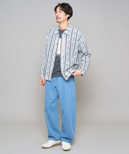 a.v.v（アーヴェヴェ）の「【洗濯機で洗える】透かしストライプ ワイドシルエットシャツ（シャツ/ブラウス・メンズ・ダークインディゴブルー/ピンク・48/46）」の7枚目の写真