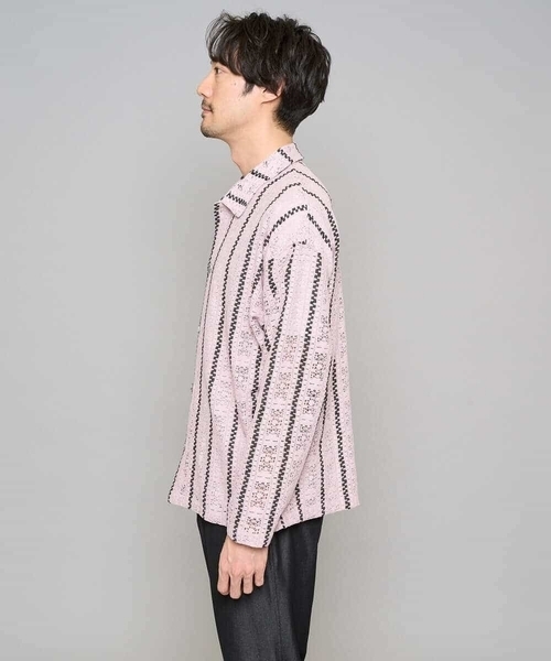 a.v.v（アーヴェヴェ）の「【洗濯機で洗える】透かしストライプ ワイドシルエットシャツ（シャツ/ブラウス・メンズ・ダークインディゴブルー/ピンク・48/46）」の17枚目の写真