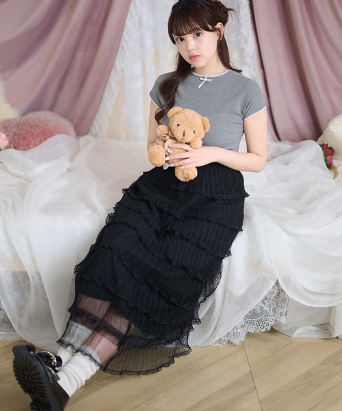 Anely(アネリー)の「シアー フリル ティアード ロング スカート(スカート・レディース・アイボリー/ブラック・FREE)」の1枚目の写真