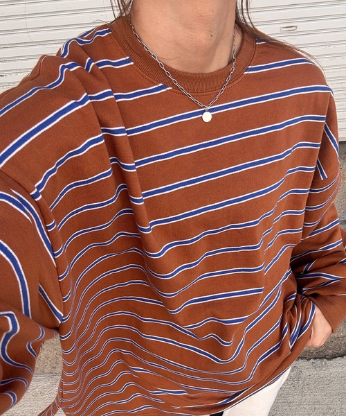 ISOOK(アイスー)の「マルチボーダーロングTシャツ(chiica select) / ロンT ボーダーT ビッグシルエット 長袖 クルーネック(Tシャツ/カットソー・レディース・キャメル/クリーム・FREE)」の5枚目の写真
