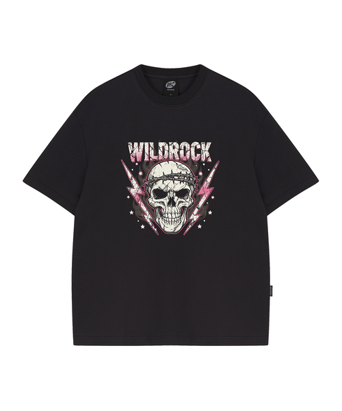 WILDROCK（ワイルドロック）の「サンダースカル クールコットンオーバーサイズ半袖Tシャツ（Tシャツ/カットソー・メンズ・ブラック/スカイブルー/ブルー/チャコール/ホワイト/ピンク・SMALL/MEDIUM/LARGE）」の2枚目の写真