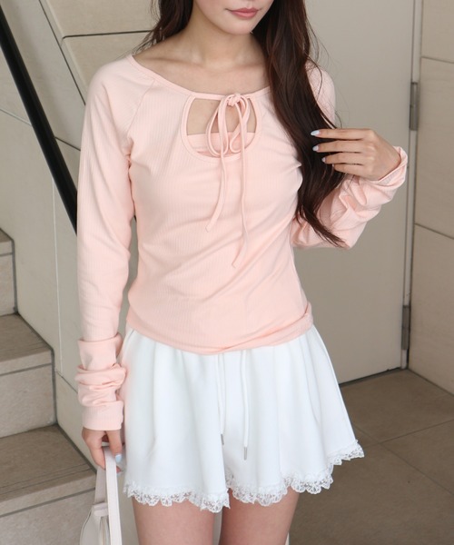 JilLA(ジルア)の「Roundout Ribbed Top / ラウンドカットリブトップス(シャツ/ブラウス・レディース・ブラック/サーモンピンク・FREE)」の11枚目の写真