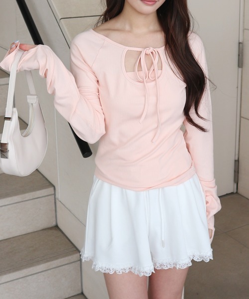 JilLA(ジルア)の「Roundout Ribbed Top / ラウンドカットリブトップス(シャツ/ブラウス・レディース・ブラック/サーモンピンク・FREE)」の10枚目の写真