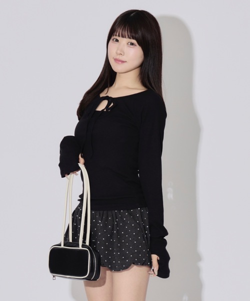 JilLA(ジルア)の「Roundout Ribbed Top / ラウンドカットリブトップス(シャツ/ブラウス・レディース・ブラック/サーモンピンク・FREE)」の19枚目の写真