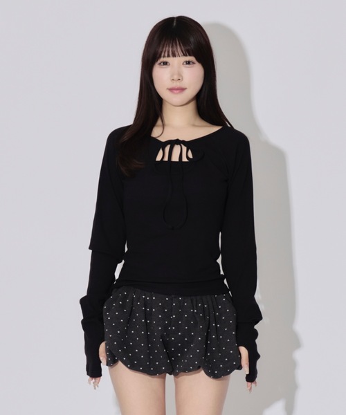 JilLA(ジルア)の「Roundout Ribbed Top / ラウンドカットリブトップス(シャツ/ブラウス・レディース・ブラック/サーモンピンク・FREE)」の18枚目の写真