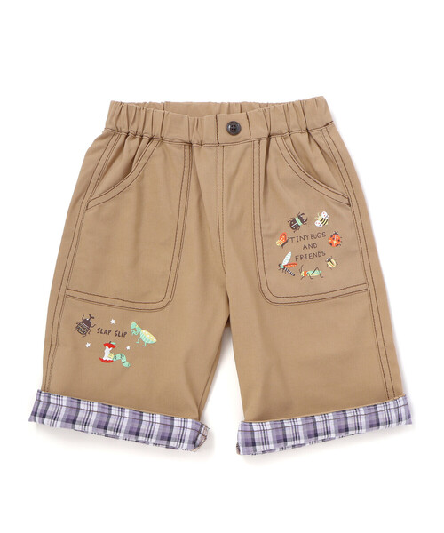 SLAP SLIP(スラップスリップ)の「裾チェック折り返し5.5分丈ストレッチパンツ(80~130cm)(その他パンツ・キッズ・ブルー/ベージュ・130cm/80cm/110cm/120cm/100cm/90cm)」の2枚目の写真