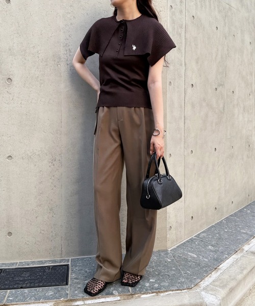 U.S. POLO ASSN.（ユーエスポロアッスン）の「【U.S. POLO ASSN.】着痩せ/体型カバー ワンポイント刺繍 レイヤードビッグカラーニット（ニット/セーター・レディース・ホワイト/ブラック/ブラウン・FREE）」の12枚目の写真