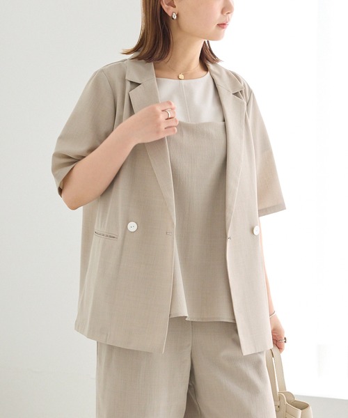 LAVEANGE(ラビアンジェ)の「【好機能シリーズ】UVカット・吸水速乾|エアリーリネン半袖ダブルジャケット(テーラードジャケット・レディース・ブラウン/ベージュ/ブラック・5L/4L/3L/LL/M)」の5枚目の写真
