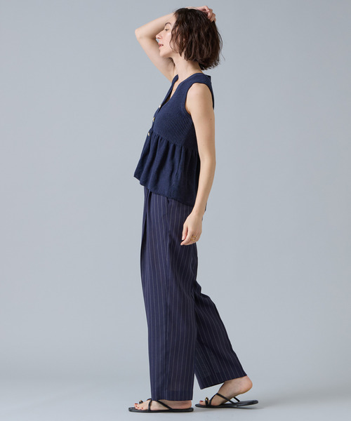 Liesse(リエス)の「麻調タックワイドストレートパンツ(その他パンツ・レディース・ネイビー/アイボリー・2/3)」の11枚目の写真