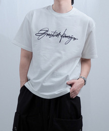 JUSTHANG（ジャストハング）の「セミオーバーフィットビッグロゴオフホワイト半袖（Tシャツ/カットソー）」