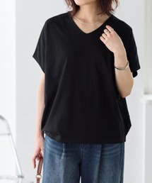 Vネックフレンチスリーブドルマンカットソー