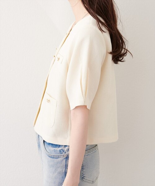 natural couture（ナチュラルクチュール）の「ツイード半袖ジャケット（ノーカラージャケット・レディース・オフホワイト/ネイビー/イエロー・FREE）」の11枚目の写真