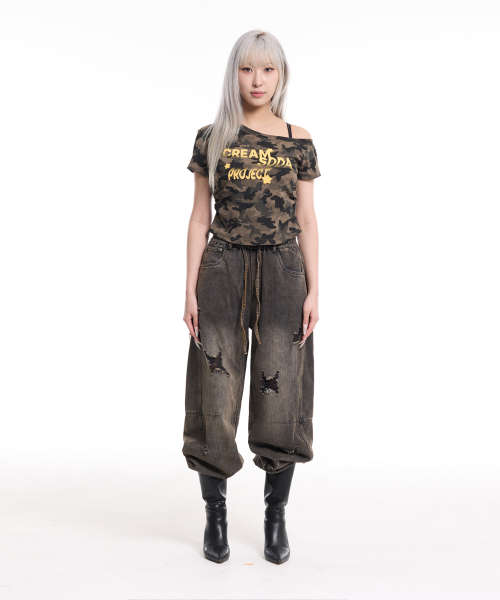 CREAM SODA LAB(クリームソーダラボ)の「カモサイドシェリングワンショルダークロップ半袖Tシャツカーキ(Tシャツ/カットソー・レディース・その他・M(2)/S(1))」の10枚目の写真