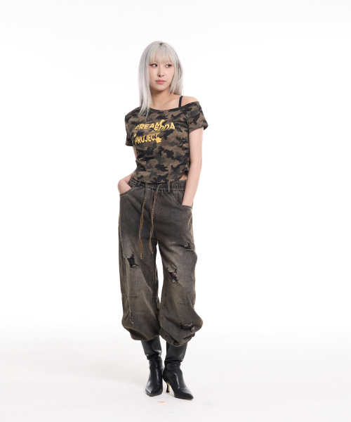CREAM SODA LAB(クリームソーダラボ)の「カモサイドシェリングワンショルダークロップ半袖Tシャツカーキ(Tシャツ/カットソー・レディース・その他・M(2)/S(1))」の7枚目の写真
