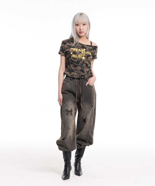 CREAM SODA LAB(クリームソーダラボ)の「カモサイドシェリングワンショルダークロップ半袖Tシャツカーキ(Tシャツ/カットソー・レディース・その他・M(2)/S(1))」の6枚目の写真