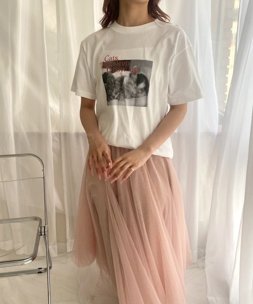 etta(エタ)の「モノクロCAT半袖Tシャツ(Tシャツ/カットソー・レディース・ホワイト・MEDIUM)」の1枚目の写真
