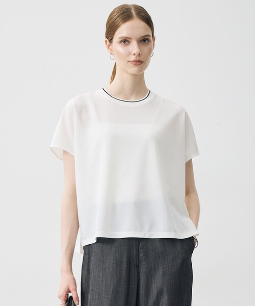 ICB(アイシービー)の「ジョーゼットライクジャージー 半袖プルオーバー(Tシャツ/カットソー・レディース・アイボリー系/ブラック系/ブルー系・LARGE/X-LARGE)」の1枚目の写真