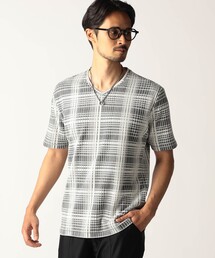 ブリスターチェックVネック半袖プルオーバー