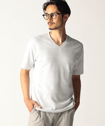 NICOLE CLUB FOR MEN | ブリスターチェックVネック半袖プルオーバー(Tシャツ/カットソー)