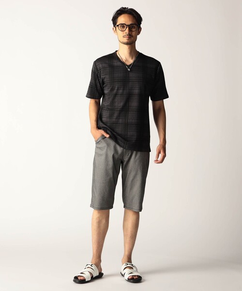 NICOLE CLUB FOR MEN(ニコルクラブフォーメン)の「ブリスターチェックVネック半袖プルオーバー(Tシャツ/カットソー・メンズ・チャコールグレー/ホワイト/その他2/その他3・L/XL/M)」の6枚目の写真