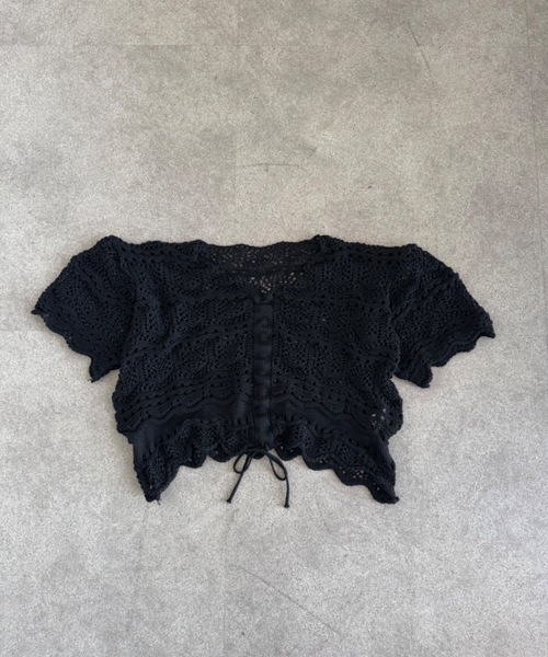 SHEPP(シープ)の「【日焼け/冷房対策】《5色展開》半袖透かし編みカラーシャーリングニット(カーディガン/ボレロ・レディース・ホワイト/ピンク/アイボリー/グリーン/ブラック・F)」の21枚目の写真