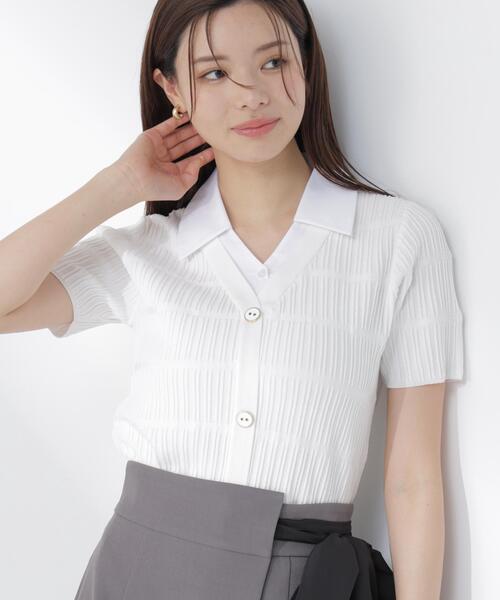 PROPORTION BODY DRESSING(プロポーションボディドレッシング)の「変わり編み襟付きニットトップス / 1216270602(ニット/セーター・レディース・ホワイト/ブラック/グレー系その他・FREE)」の1枚目の写真