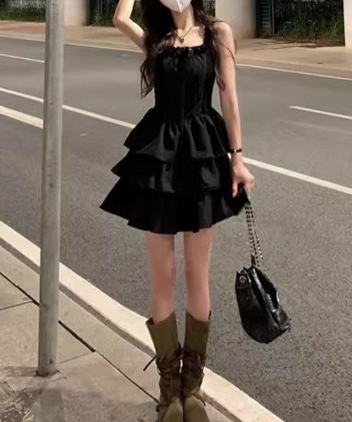 セール】段々フリルティアードノースリーブミニワンピース（ワンピース