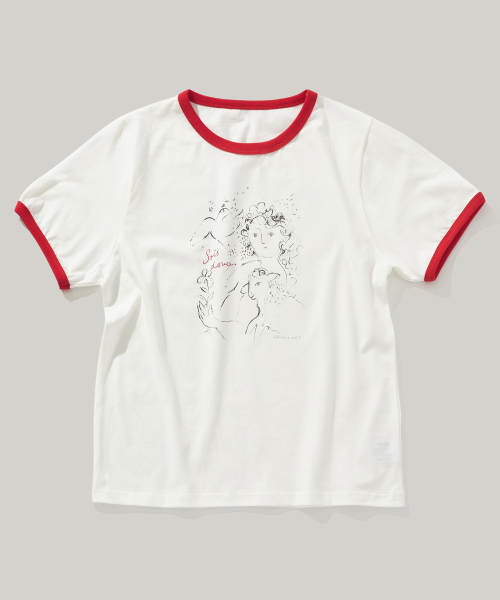Between A and B（ビトウィーンエイアンドビー）の「花と少女リンガーTシャツ [アイボリー+レッド]（Tシャツ/カットソー・レディース・アイボリー・FREE）」の3枚目の写真