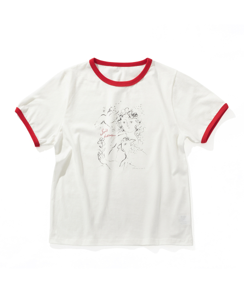 Between A and B（ビトウィーンエイアンドビー）の「花と少女リンガーTシャツ [アイボリー+レッド]（Tシャツ/カットソー・レディース・アイボリー・FREE）」の4枚目の写真