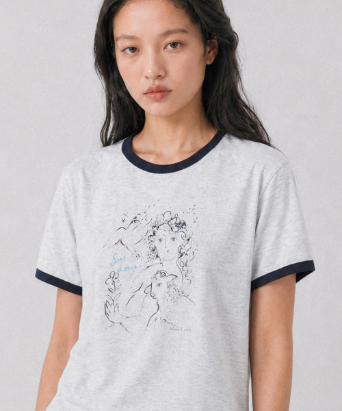 Between A and B（ビトウィーンエイアンドビー）の「花と少女リンガーTシャツ [アイボリー+レッド]（Tシャツ/カットソー・レディース・アイボリー・FREE）」の8枚目の写真