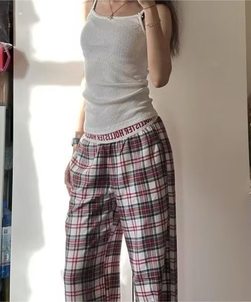 AsheKsha(アシクシャ)の「アメリカンヴィンテージ赤チェック柄ゆったりカジュアルワイドパンツ(その他パンツ・レディース・マルチ・F)」の14枚目の写真