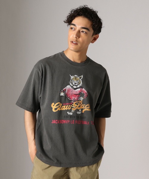BAYFLOW(ベイフロー)の「レトロスポーツアニマルTEE(Tシャツ/カットソー・メンズ・チャコール/ピンク/オフホワイト/ブラウン・MEDIUM/LARGE)」の1枚目の写真