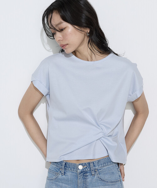 K.T KIYOKO TAKASE(キヨコタカセ)の「〔 TALLサイズ 〕 コットン強撚ポンチ デザインタックシャツ(Tシャツ/カットソー・レディース・シャンパン/ホワイト/ブラウン/サックスブルー・15号/13号)」の1枚目の写真
