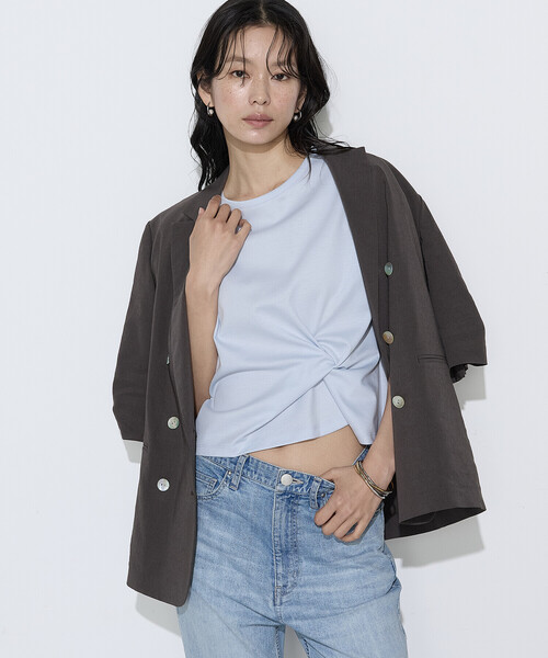 K.T KIYOKO TAKASE(キヨコタカセ)の「〔 TALLサイズ 〕 コットン強撚ポンチ デザインタックシャツ(Tシャツ/カットソー・レディース・シャンパン/ホワイト/ブラウン/サックスブルー・15号/13号)」の19枚目の写真