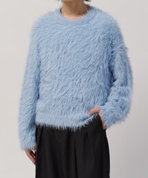 ロングフェザーシャギークルーネックニット