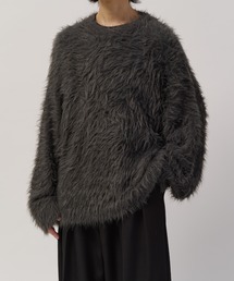 ロングフェザーシャギークルーネックニット