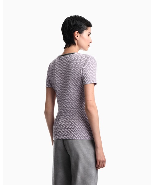 EMPORIO ARMANI(エンポリオアルマーニ)の「【エンポリオ アルマーニ】幾何学模様 クルーネック ジャカード 半袖 ニットトップス(ニット/セーター・レディース・グレー系その他・SMALL/MEDIUM)」の6枚目の写真