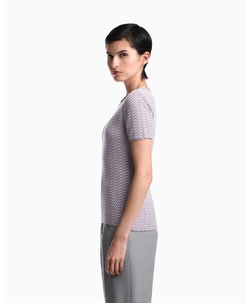 EMPORIO ARMANI(エンポリオアルマーニ)の「【エンポリオ アルマーニ】幾何学模様 クルーネック ジャカード 半袖 ニットトップス(ニット/セーター・レディース・グレー系その他・SMALL/MEDIUM)」の7枚目の写真