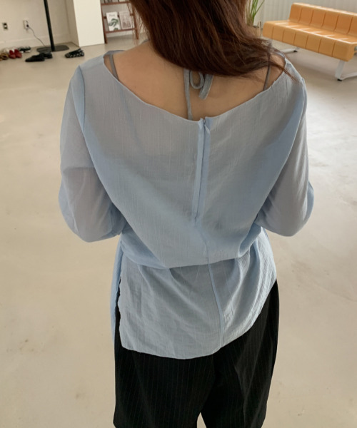 VIVID LADY(ビビッドレディー)の「ボートネック シアーラップブラウス(シャツ/ブラウス・レディース・ホワイト/ライトブルー/グレー/ブラック・FREE)」の13枚目の写真