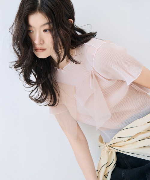 kotohayokozawa(コトハヨコザワ)の「【kotohayokozawa/コトハヨコザワ】《STUDIOUS別注》《WEB限定》シアーラメショートスリーブトップス(Tシャツ/カットソー・レディース・ピンク/ネイビー/ブルー/アイボリー・FREE)」の4枚目の写真