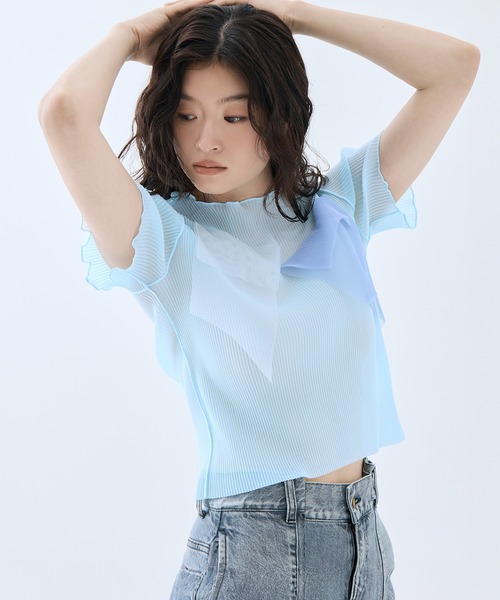 kotohayokozawa(コトハヨコザワ)の「【kotohayokozawa/コトハヨコザワ】《STUDIOUS別注》《WEB限定》シアーラメショートスリーブトップス(Tシャツ/カットソー・レディース・ピンク/ネイビー/ブルー/アイボリー・FREE)」の3枚目の写真