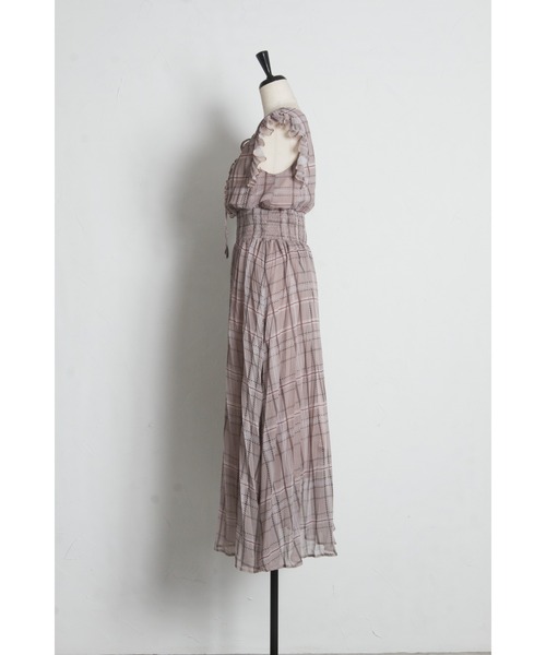 tocco closet(トッコ クローゼット)の「リボン&フリル付きウエストシャーリングチェックプリーツワンピース(ワンピース・レディース・ベージュ/ブルーグレー・M)」の5枚目の写真
